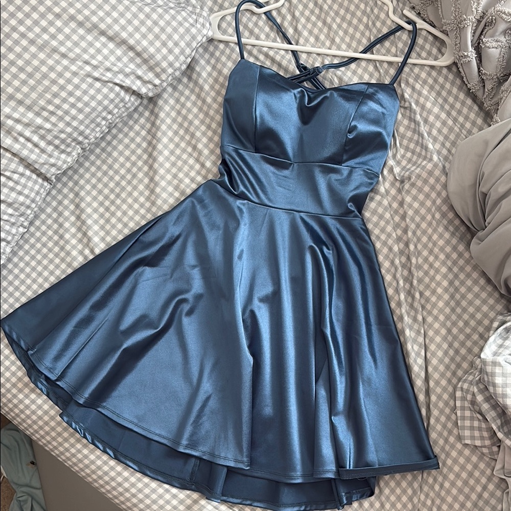 Honey and Rosie Satin Navy Dress
